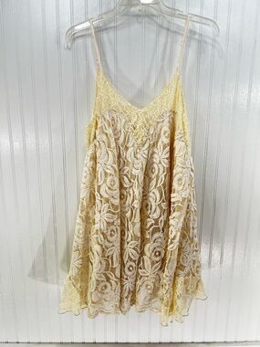 Umgee Cream Lace Tunic Dress Boho Floral Sleeveless Mini Size L